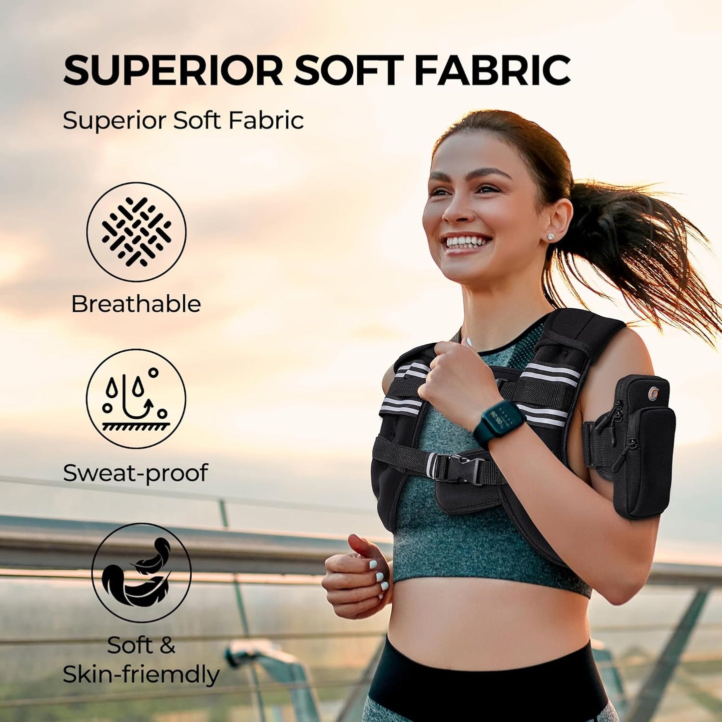 Adjustable Weighted Vest + Ankles/Wrists (16 lb) | Reflective Running + Strength