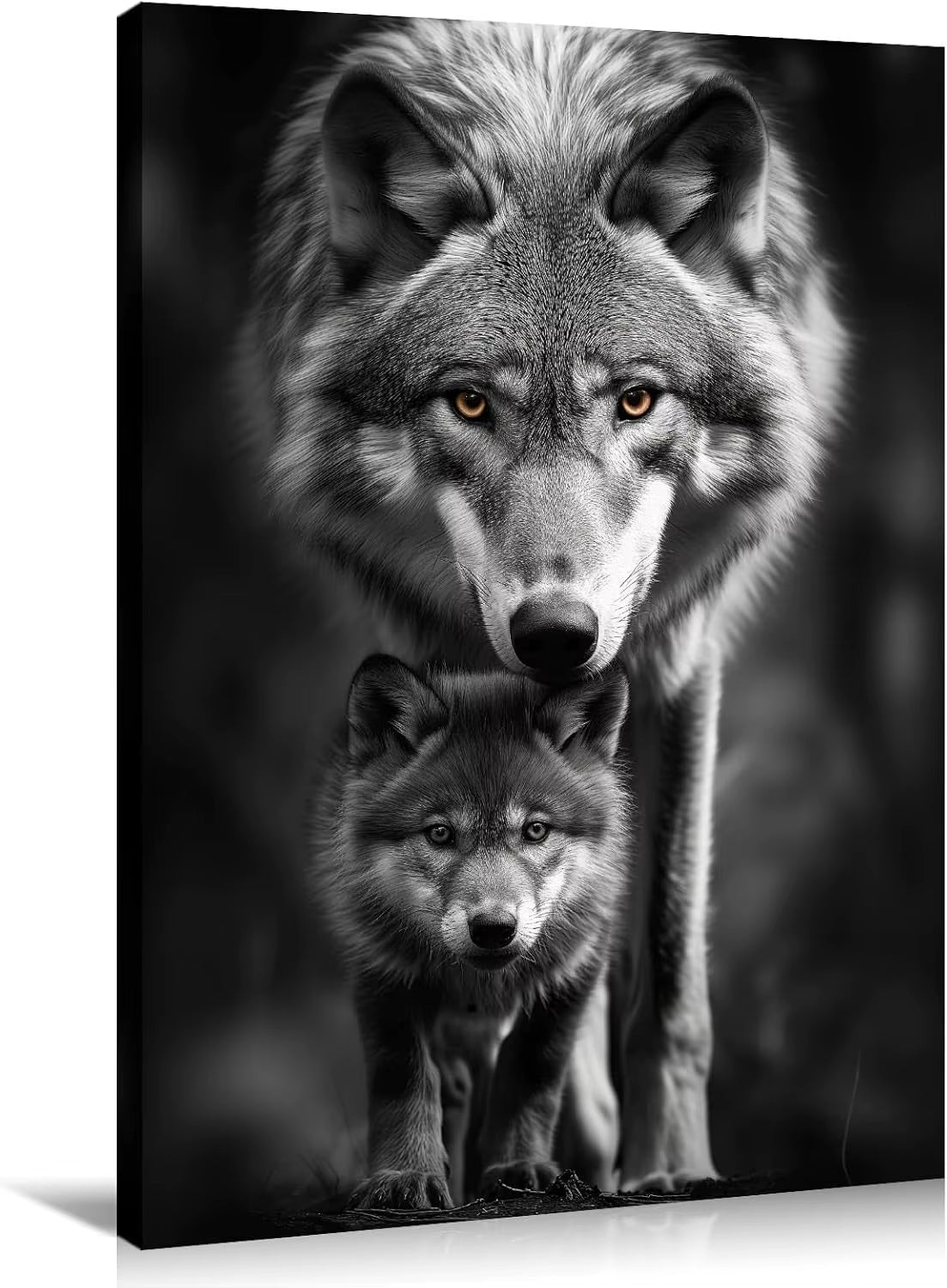 Large Lion Canvas Wall Art Lion & Lioness with Red Rose Flower Picture, Contemporary Animal Painting