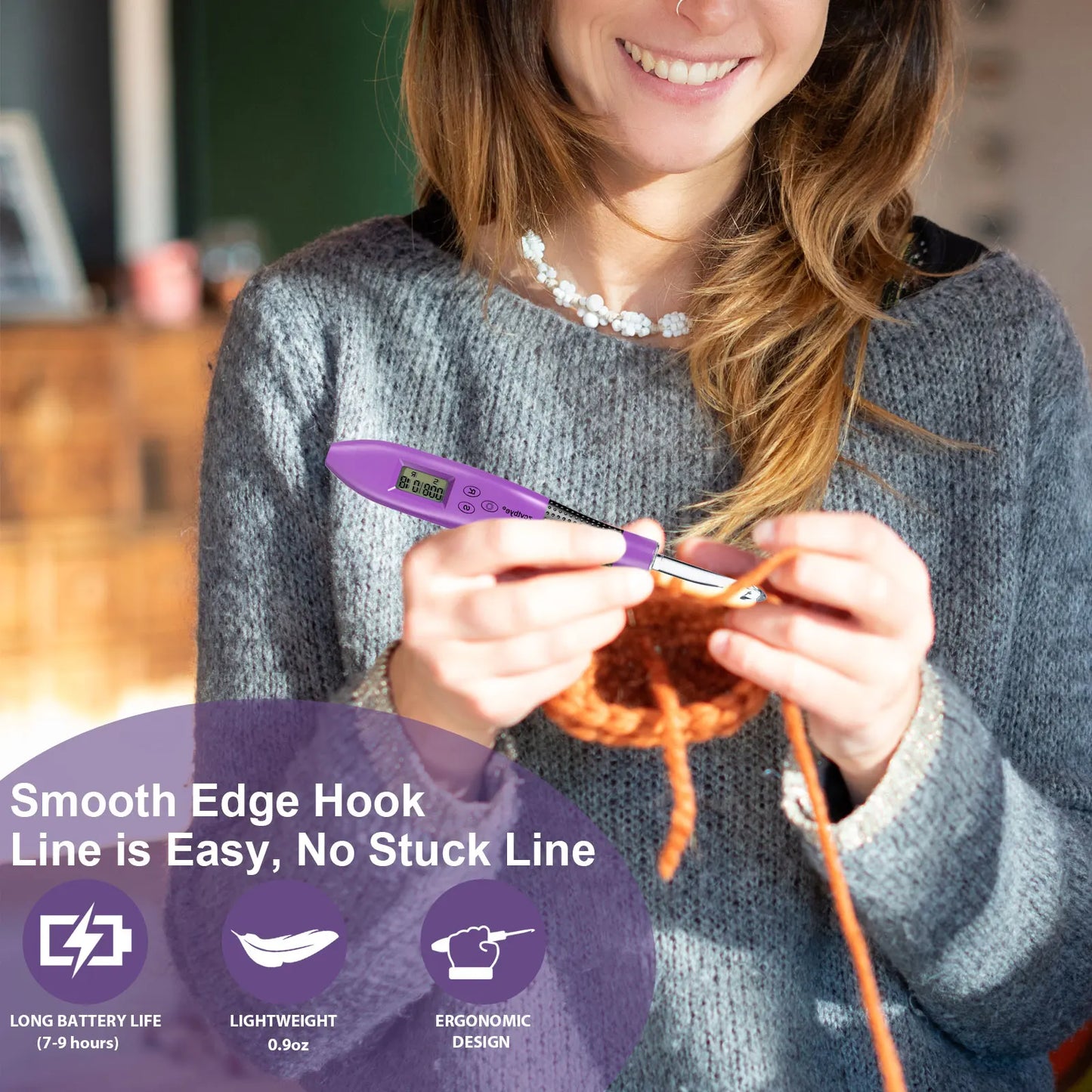 18 Sizes Light up Crochet Hook Set Ergonomic Knitting Needles Kit Metal Interchangeable Head DIY Accessories Tool for Beginner