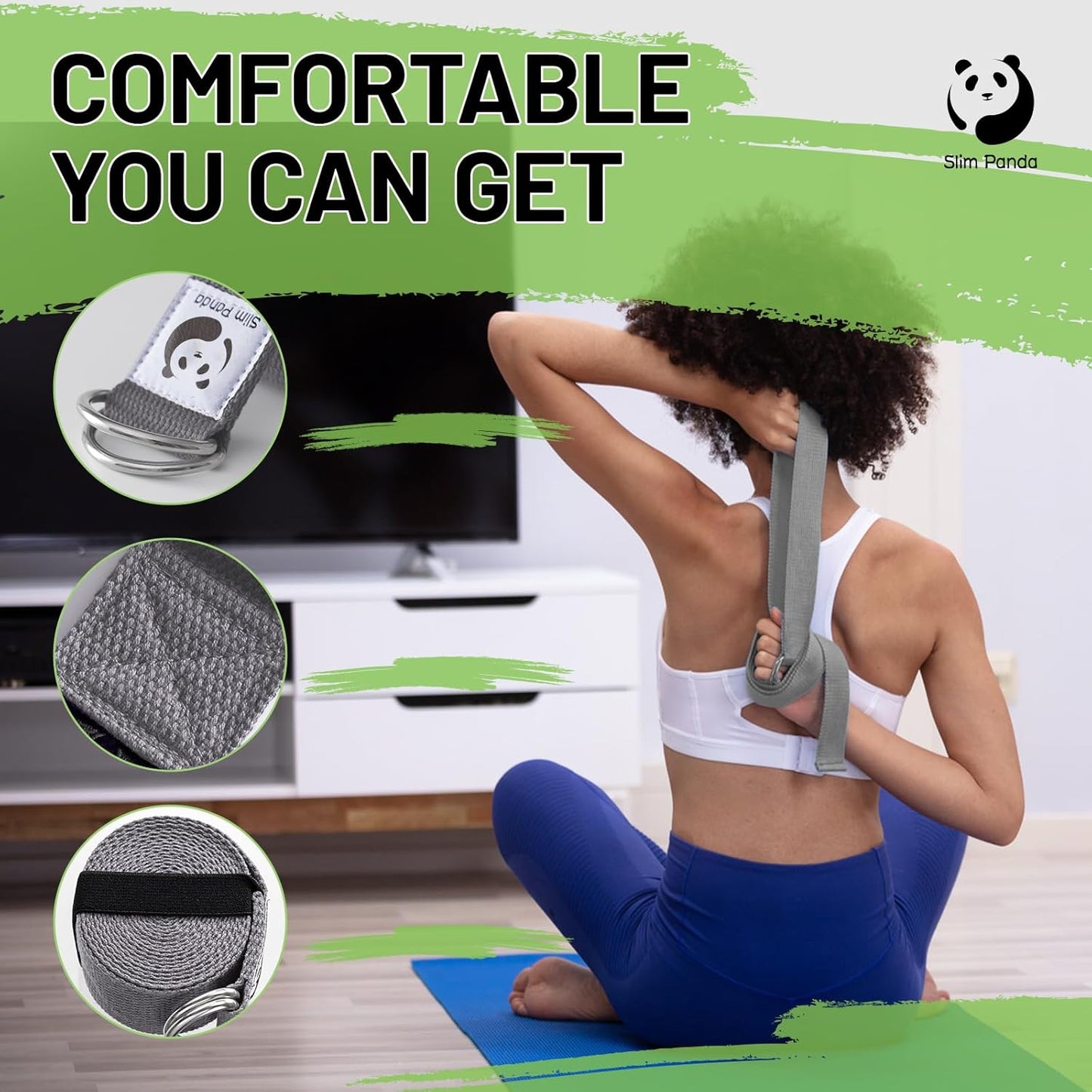 Slim Cotton Yoga Stretch Strap – Double D‑Ring Belt