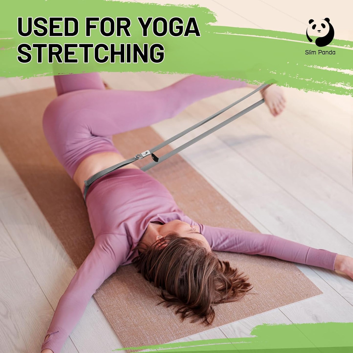 Slim Cotton Yoga Stretch Strap – Double D‑Ring Belt