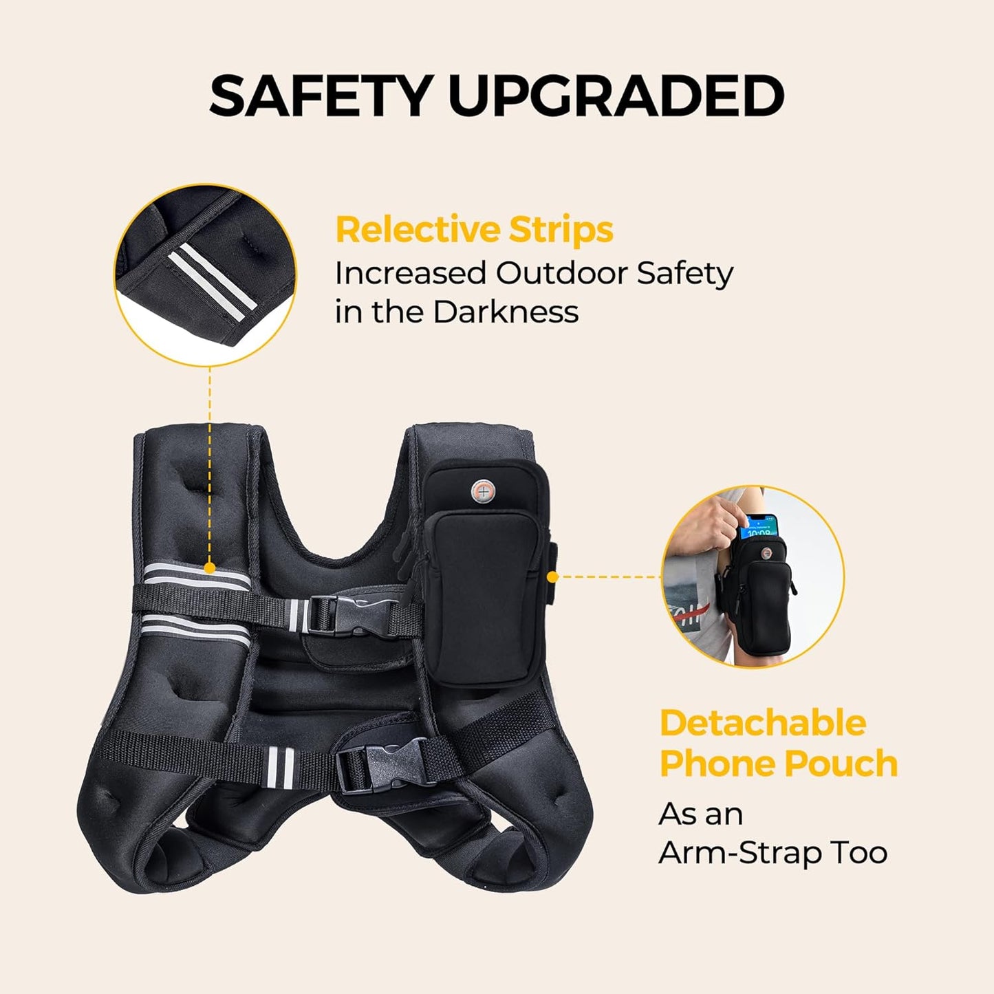 Adjustable Weighted Vest + Ankles/Wrists (16 lb) | Reflective Running + Strength