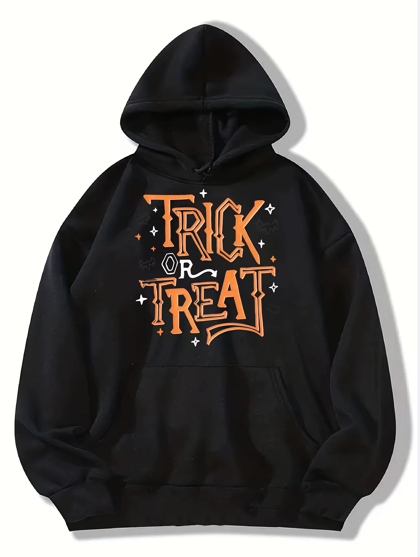 Women'S Halloween Hoodie - Trick or Treat Graphic Pullover Sweatshirt, Black Hooded Sweater with Kangaroo Pocket
