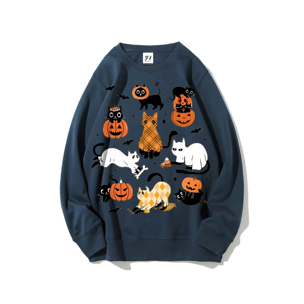 Cute Halloween Ghost Boo Cat Sweatshirts Halloween Pumpkin Sweater Autumn Long Sleeves Hoodies Casual Style Hoodie Sweatshirt