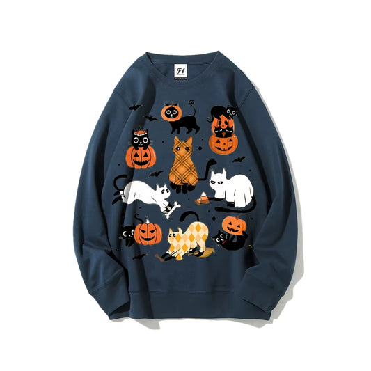Cute Halloween Ghost Boo Cat Sweatshirts Halloween Pumpkin Sweater Autumn Long Sleeves Hoodies Casual Style Hoodie Sweatshirt