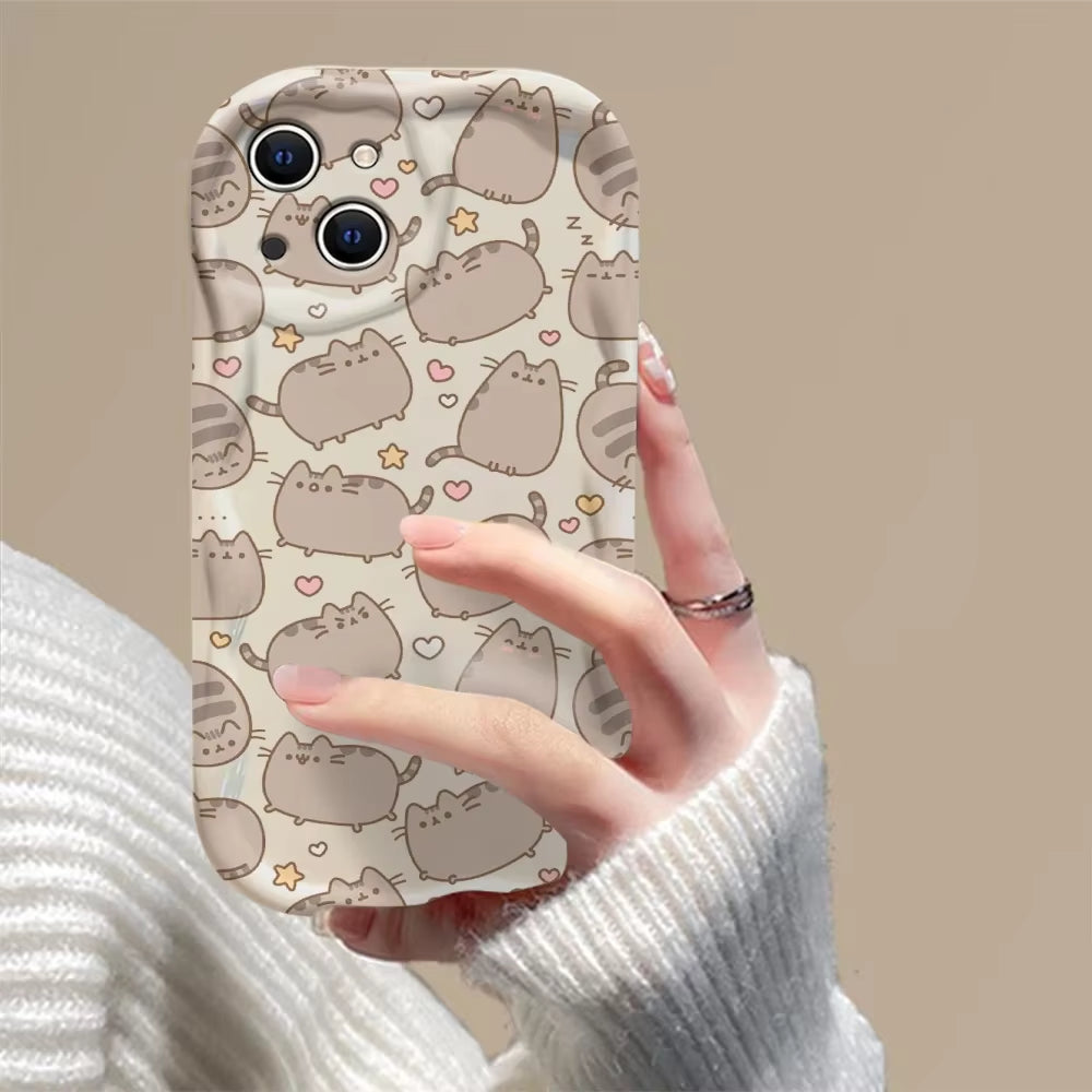 Funny Cat 3D Wave Case for Iphone 15 14 13 12 11 Pro Max Mini X XR XSMAX 8 7 6S plus Soft Silicone Cover