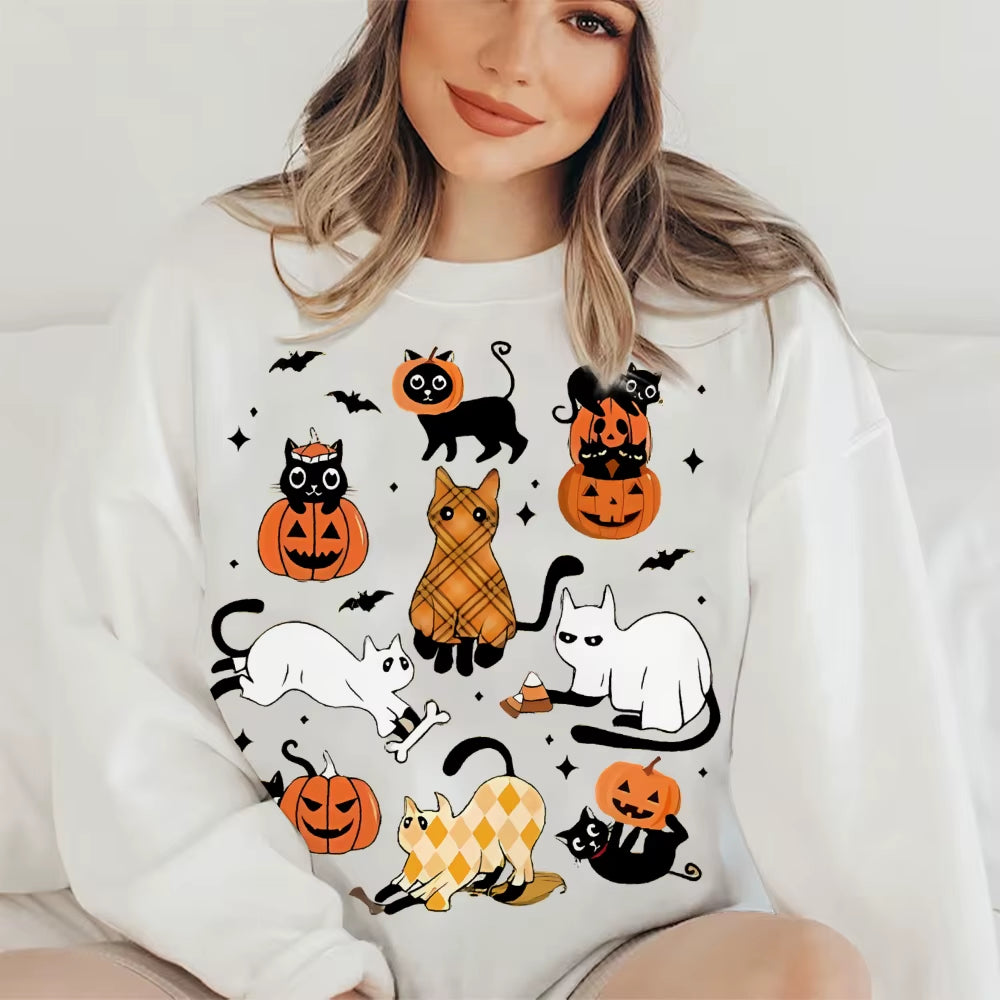 Cute Halloween Ghost Boo Cat Sweatshirts Halloween Pumpkin Sweater Autumn Long Sleeves Hoodies Casual Style Hoodie Sweatshirt
