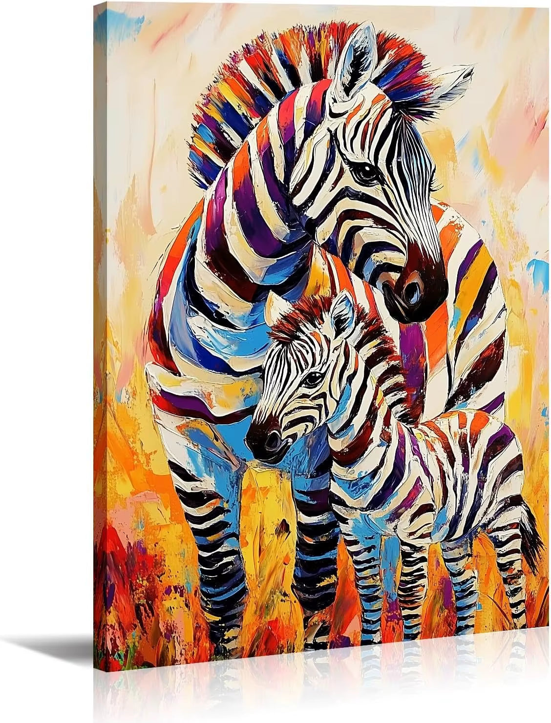 Large Lion Canvas Wall Art Lion & Lioness with Red Rose Flower Picture, Contemporary Animal Painting