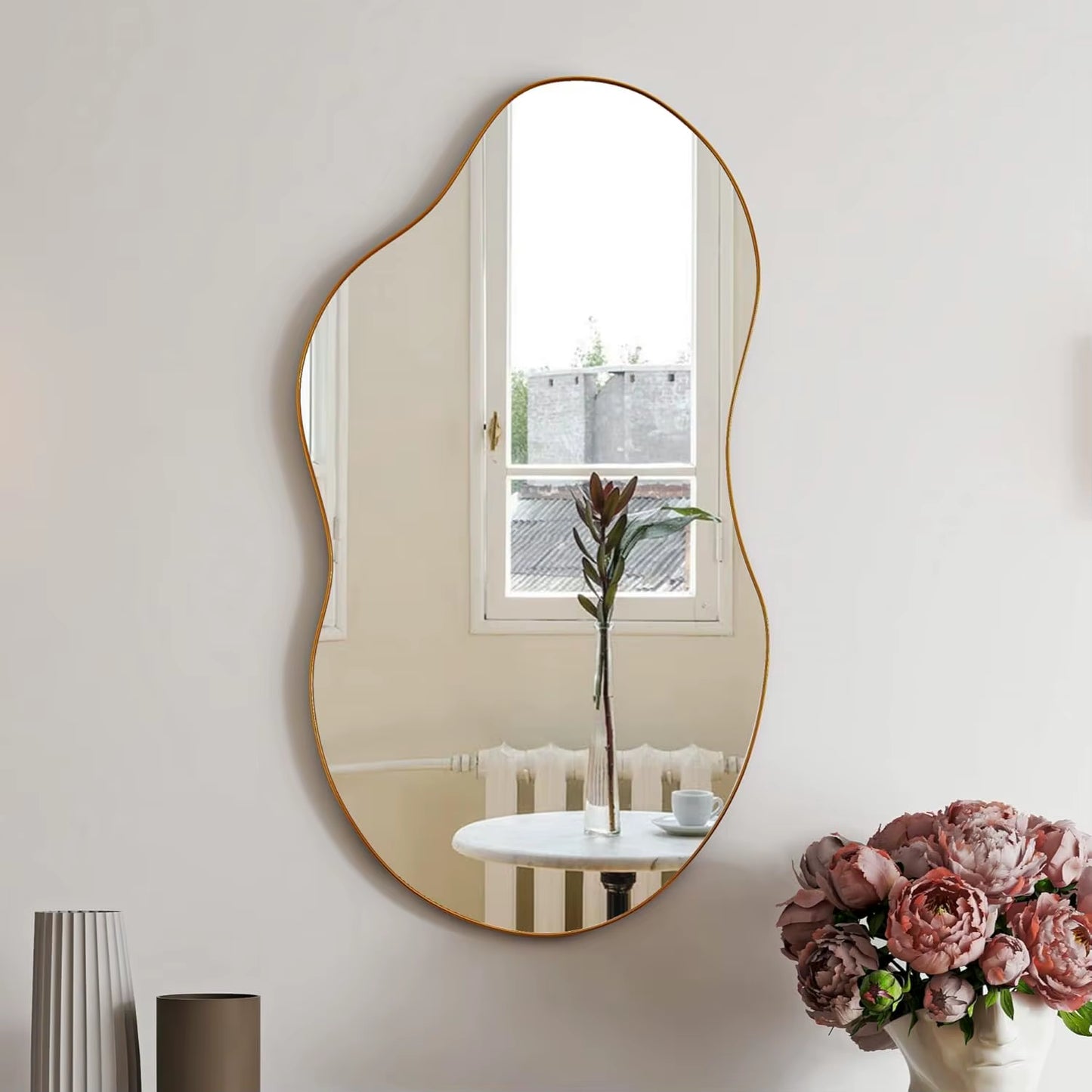 Irregular Wall Mirror Decorative, 20X36" Antique-Gold Mirror Wavy Accent Mirrors Asymmetrical Abstract Mirrors