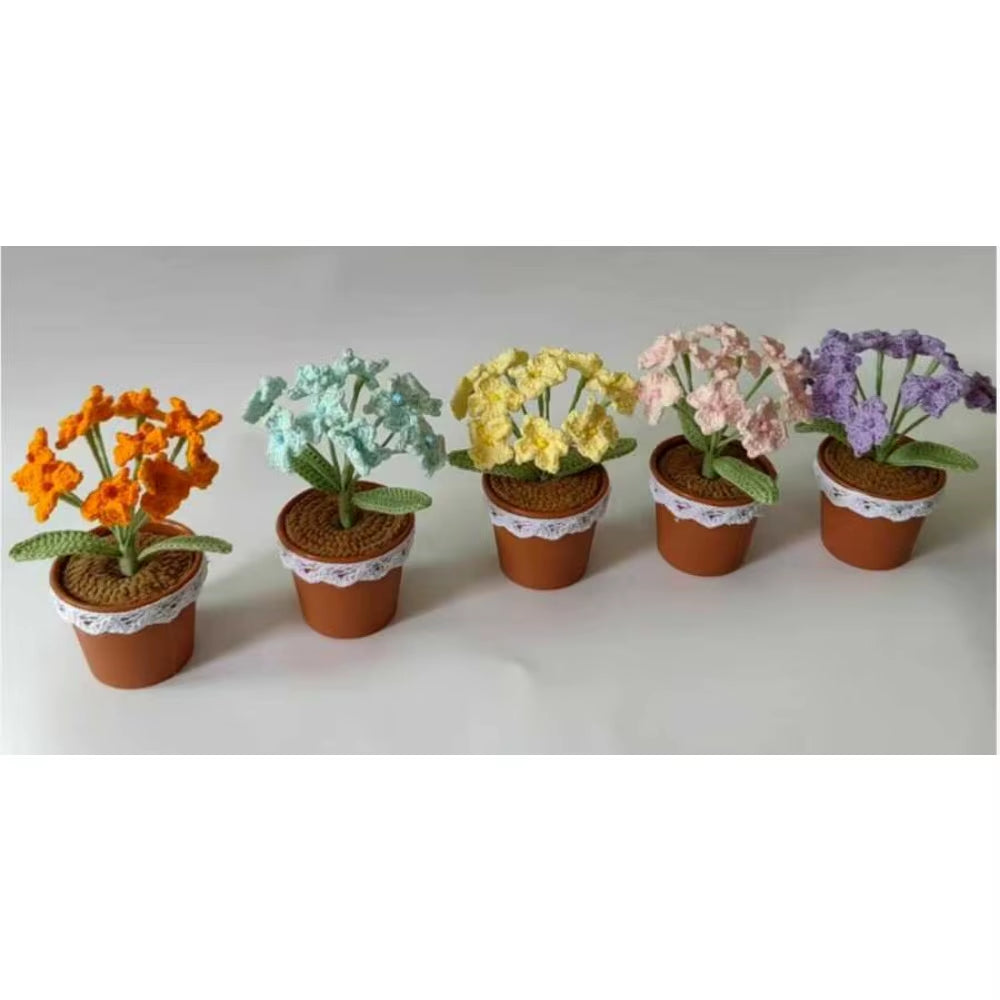 Handmade Crochet Tulip Bouquet Potted Plants, Knitted Artificial Forever Flowers with Exquisite Pot, Gift to Friends Women Kids