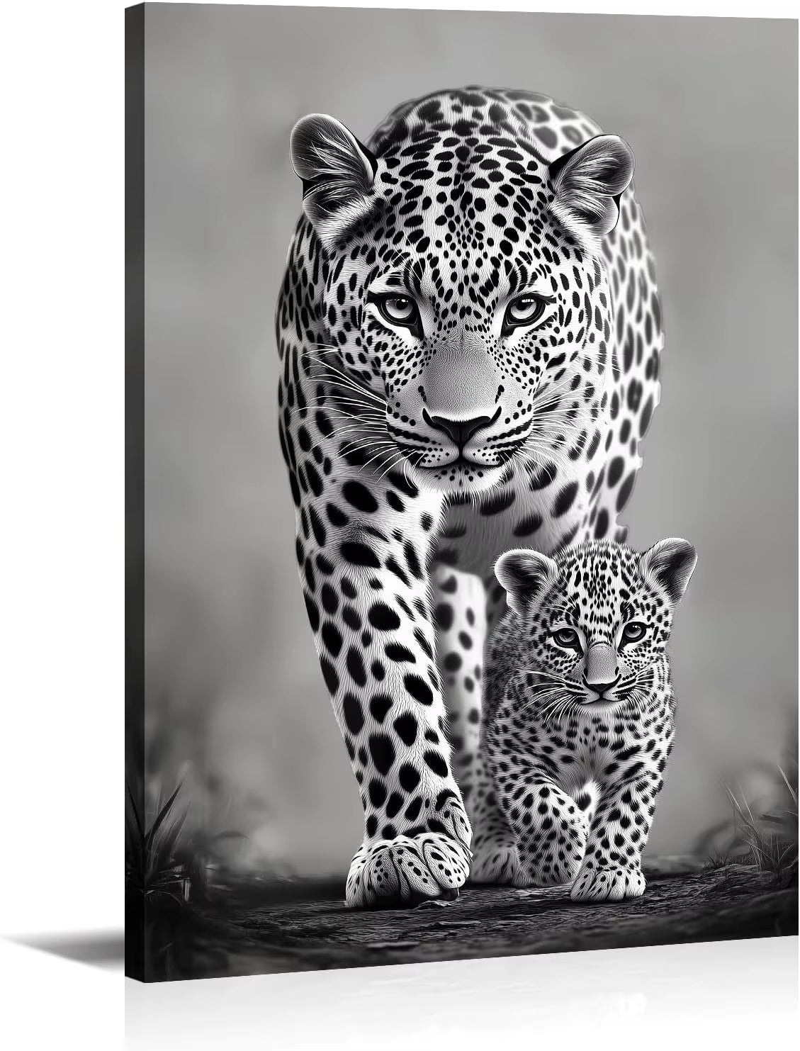 Large Lion Canvas Wall Art Lion & Lioness with Red Rose Flower Picture, Contemporary Animal Painting