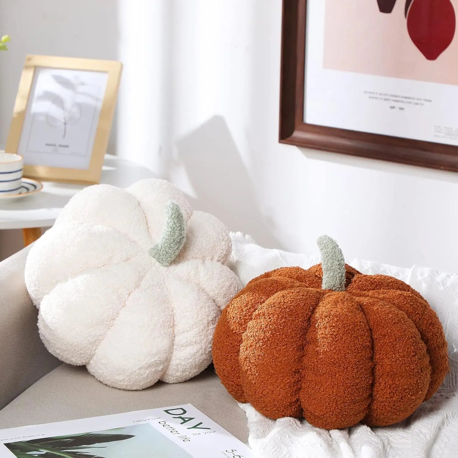 2-Pack 3D Plush Pumpkin Pillows – Fall Decor Cushions for Halloween, Thanksgiving & Christmas