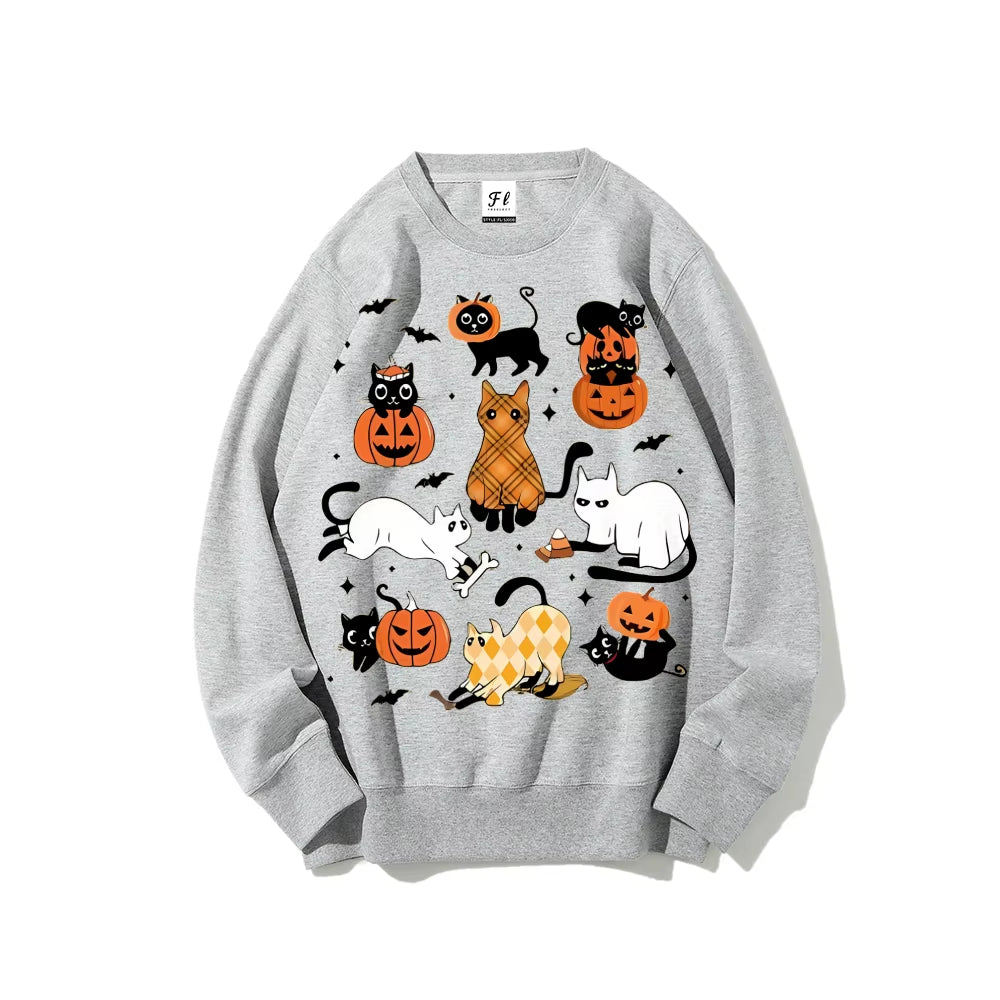Cute Halloween Ghost Boo Cat Sweatshirts Halloween Pumpkin Sweater Autumn Long Sleeves Hoodies Casual Style Hoodie Sweatshirt
