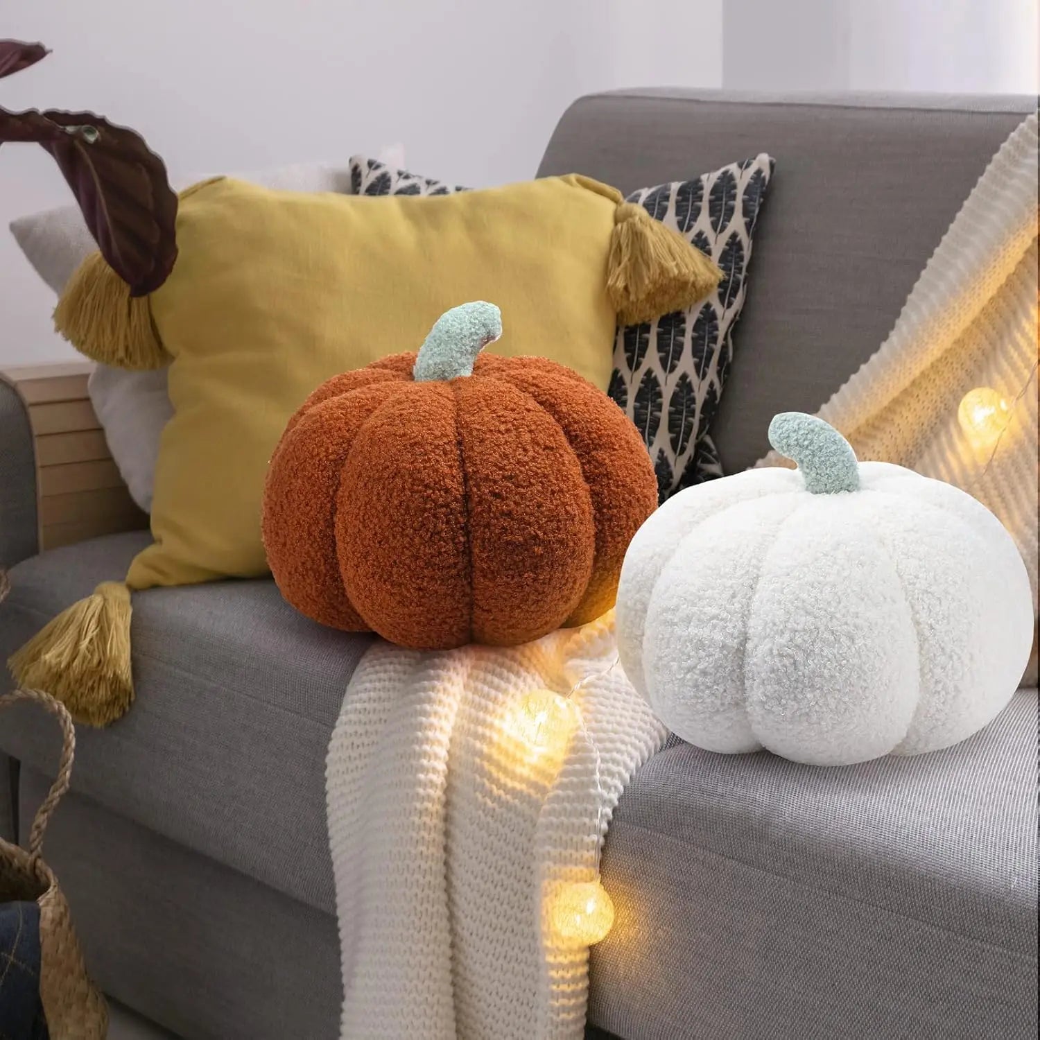 2-Pack 3D Plush Pumpkin Pillows – Fall Decor Cushions for Halloween, Thanksgiving & Christmas