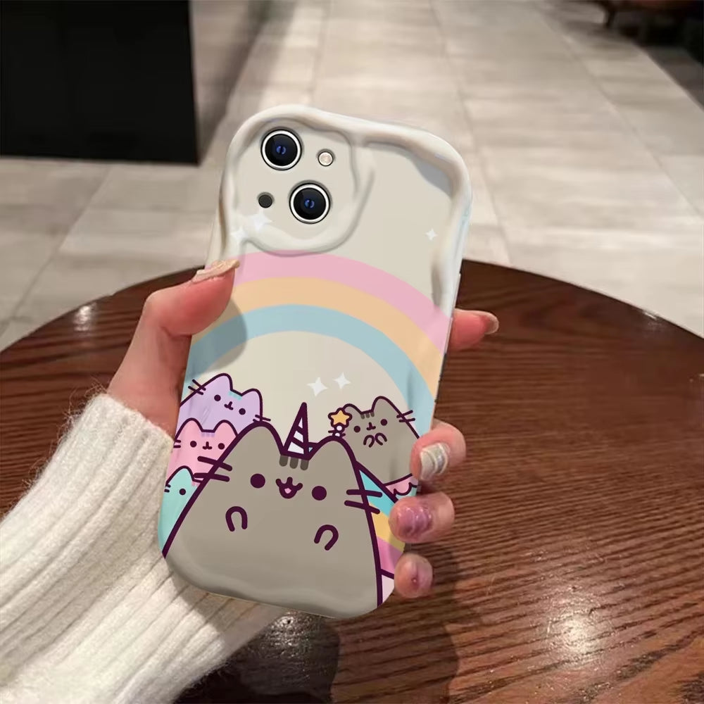 Funny Cat 3D Wave Case for Iphone 15 14 13 12 11 Pro Max Mini X XR XSMAX 8 7 6S plus Soft Silicone Cover