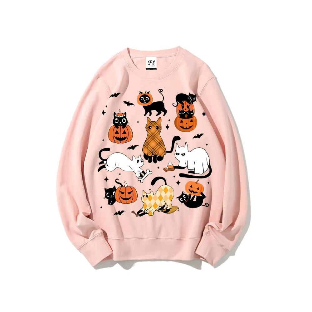 Cute Halloween Ghost Boo Cat Sweatshirts Halloween Pumpkin Sweater Autumn Long Sleeves Hoodies Casual Style Hoodie Sweatshirt