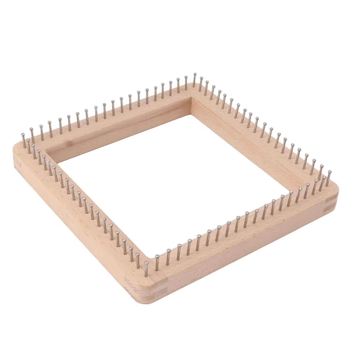 Mini Square Knitting Tool with Hooks Wooden Crochet Board for Weaving Mat Hairband Blanket Sock 19.5X19.5Cm