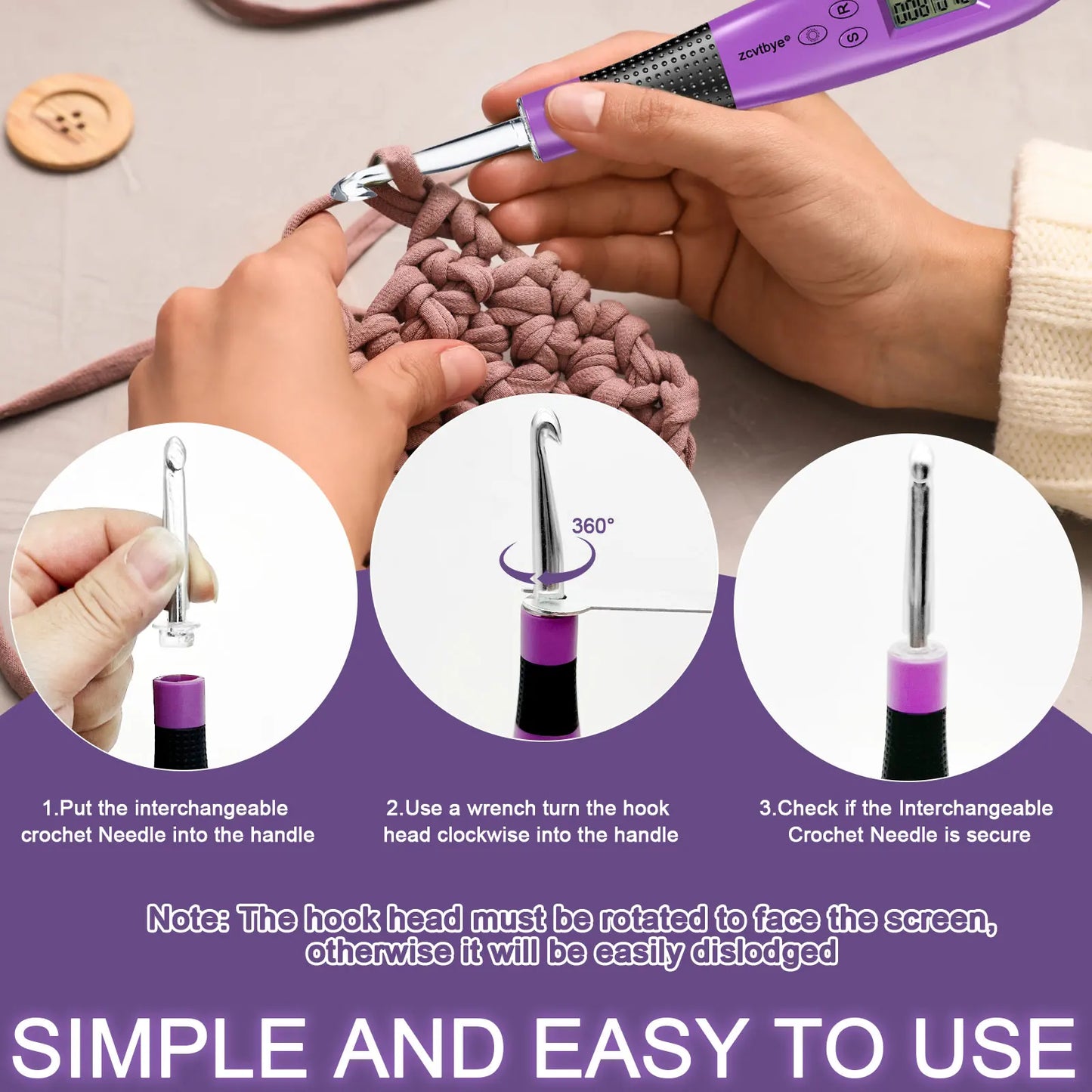 18 Sizes Light up Crochet Hook Set Ergonomic Knitting Needles Kit Metal Interchangeable Head DIY Accessories Tool for Beginner