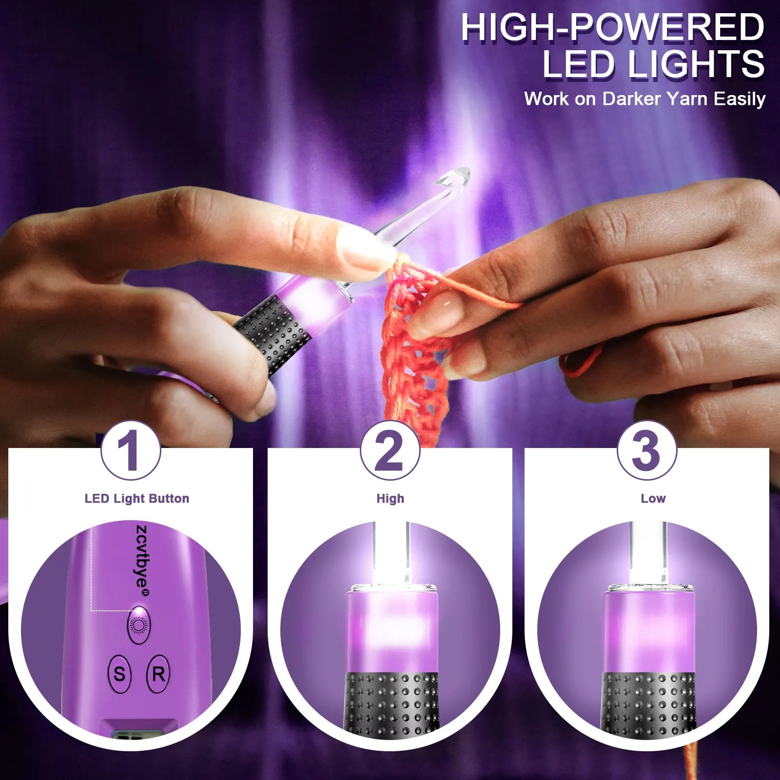 18 Sizes Light up Crochet Hook Set Ergonomic Knitting Needles Kit Metal Interchangeable Head DIY Accessories Tool for Beginner