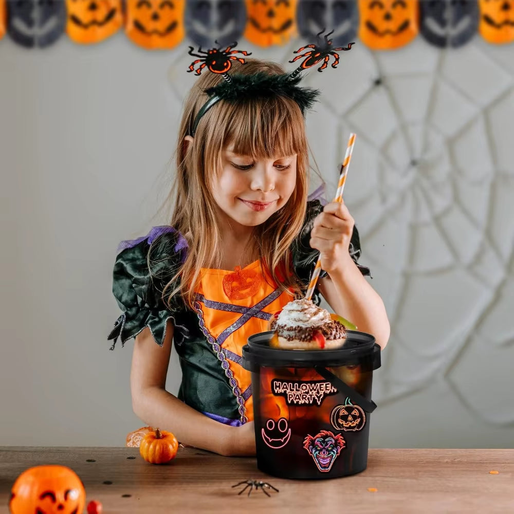 20Pcs Halloween Candy Bucket, Trick or Treat Baskets for Kids, 32Oz Ice Buckets for Parties with Lid, Contains 210Pcs Halloween