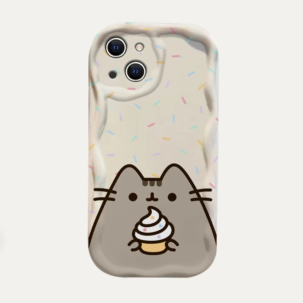 Funny Cat 3D Wave Case for Iphone 15 14 13 12 11 Pro Max Mini X XR XSMAX 8 7 6S plus Soft Silicone Cover