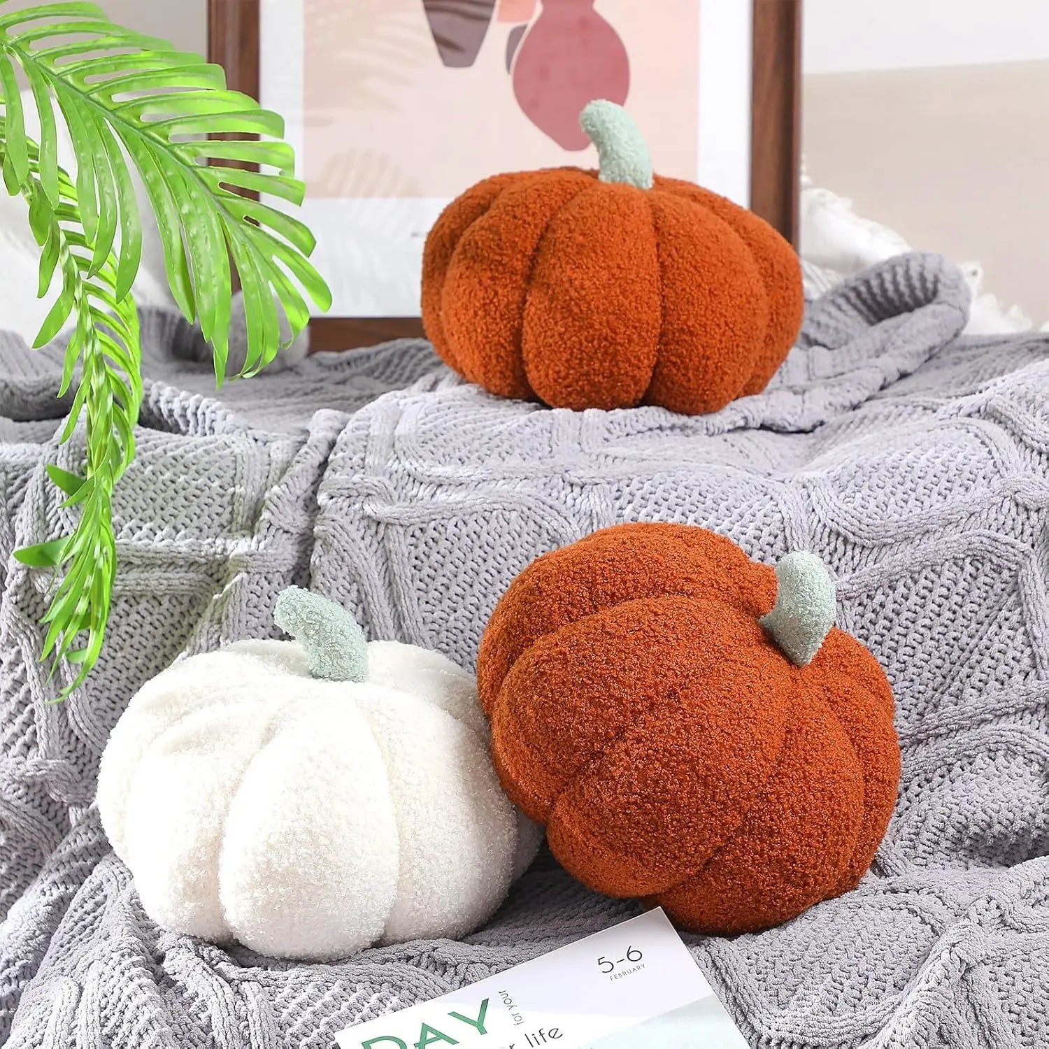 2-Pack 3D Plush Pumpkin Pillows – Fall Decor Cushions for Halloween, Thanksgiving & Christmas