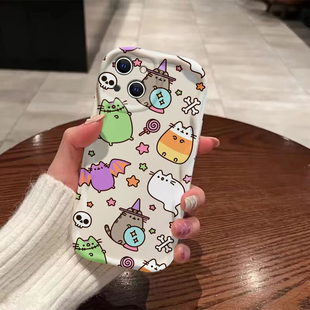 Funny Cat 3D Wave Case for Iphone 15 14 13 12 11 Pro Max Mini X XR XSMAX 8 7 6S plus Soft Silicone Cover