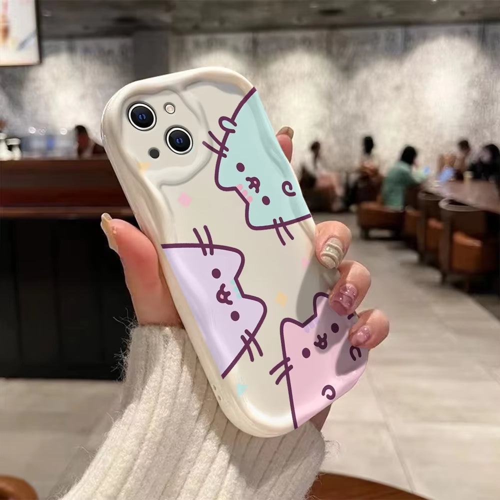 Funny Cat 3D Wave Case for Iphone 15 14 13 12 11 Pro Max Mini X XR XSMAX 8 7 6S plus Soft Silicone Cover