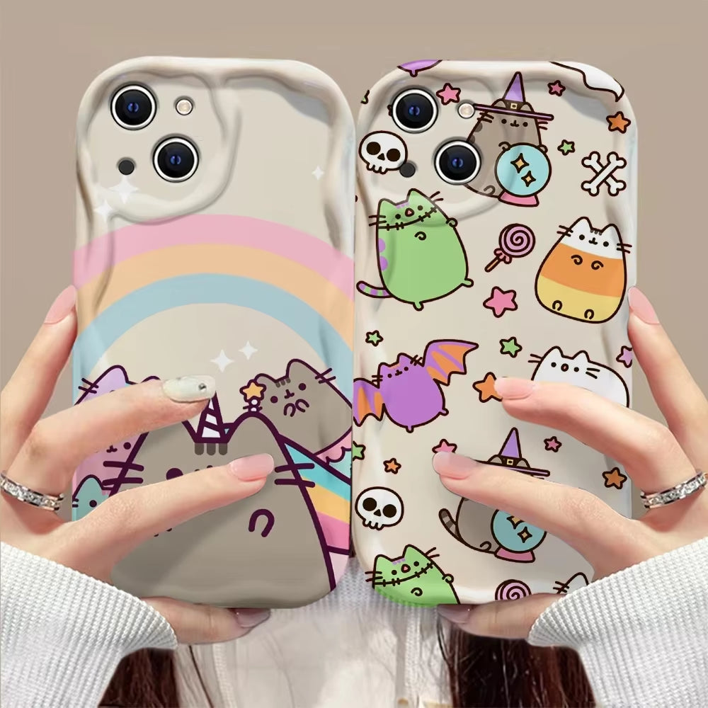 Funny Cat 3D Wave Case for Iphone 15 14 13 12 11 Pro Max Mini X XR XSMAX 8 7 6S plus Soft Silicone Cover