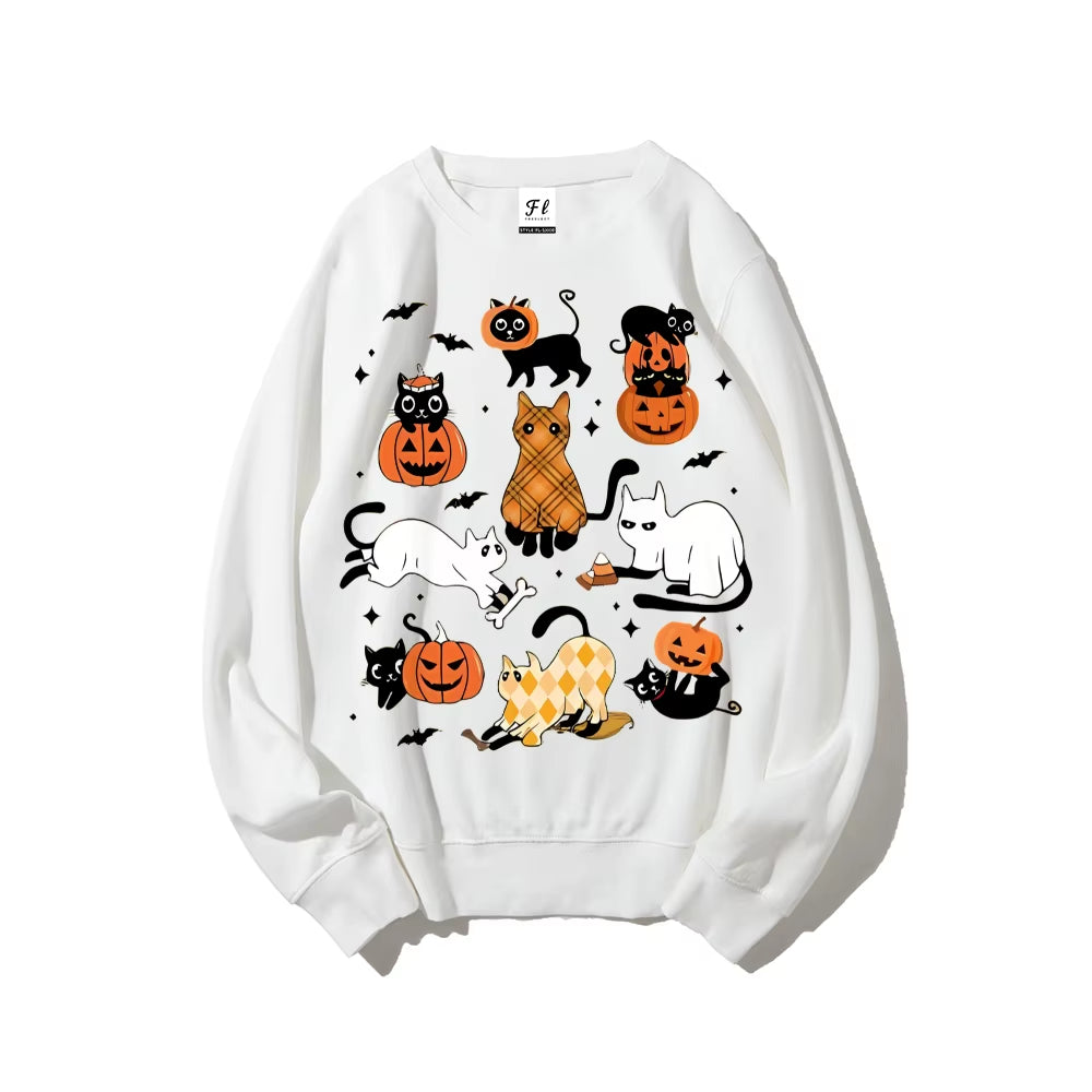 Cute Halloween Ghost Boo Cat Sweatshirts Halloween Pumpkin Sweater Autumn Long Sleeves Hoodies Casual Style Hoodie Sweatshirt