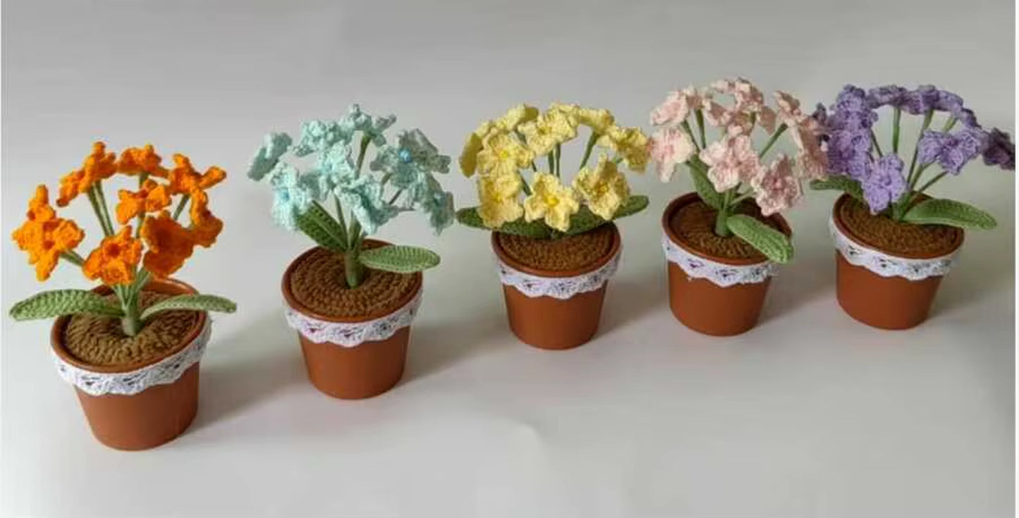 Handmade Crochet Tulip Bouquet Potted Plants, Knitted Artificial Forever Flowers with Exquisite Pot, Gift to Friends Women Kids